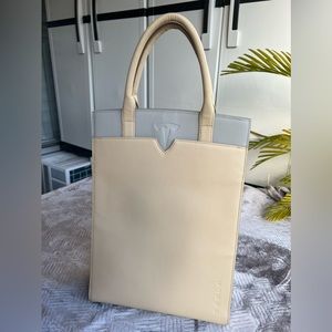 Tesla real Leather handbag purse color beige gray 17 inch tall and 12 inch wide